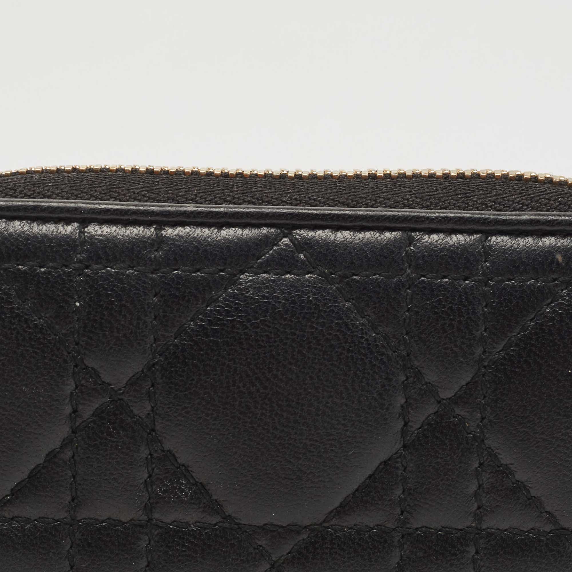 DIOR Black Cannage Leather Compact Zip Around Wallet