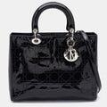 DIOR Black Cannage Patent Leather Large Lady  Tote