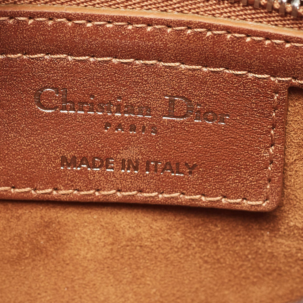 DIOR Brown Leather Studded D-Fence Chain Crossbody Bag