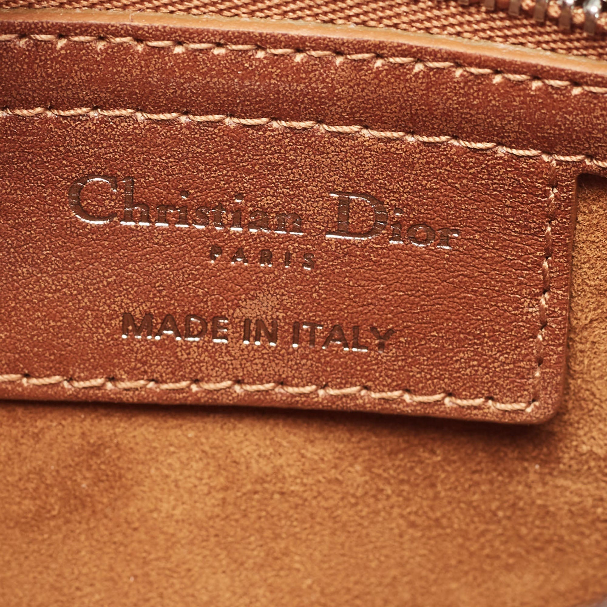 DIOR Brown Leather Studded D-Fence Chain Crossbody Bag