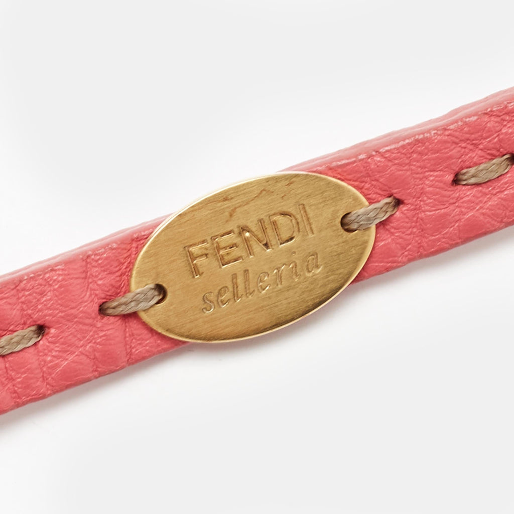 FENDI Sellaria Pink Leather Gold Tone Wrap Bracelet