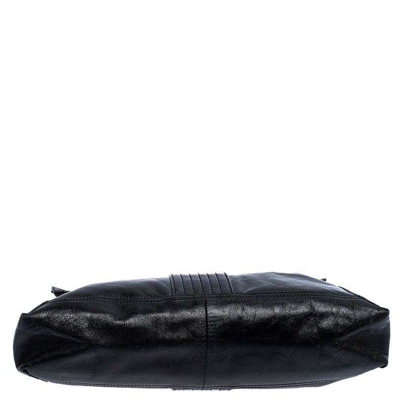 Fendi Black Leather Maxi Baguette Flap Shoulder Bag