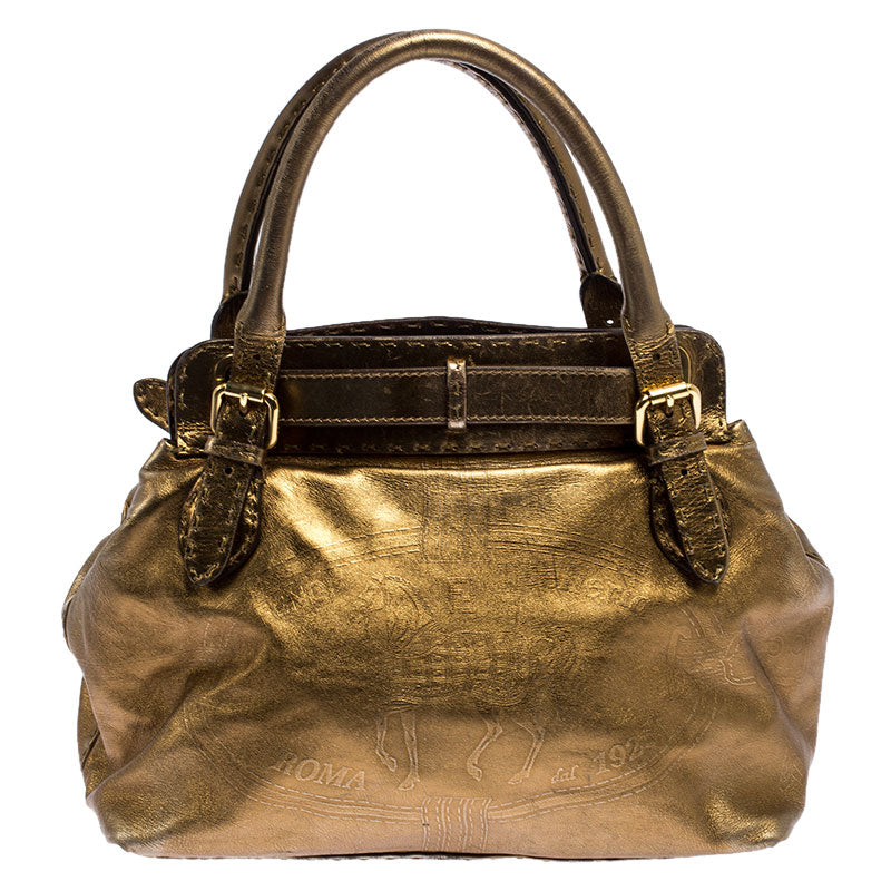 Fendi Gold Leather Selleria Villa Borghese Satchel