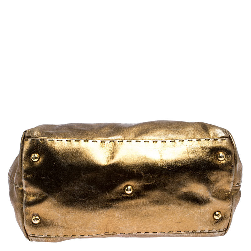 Fendi Gold Leather Selleria Villa Borghese Satchel