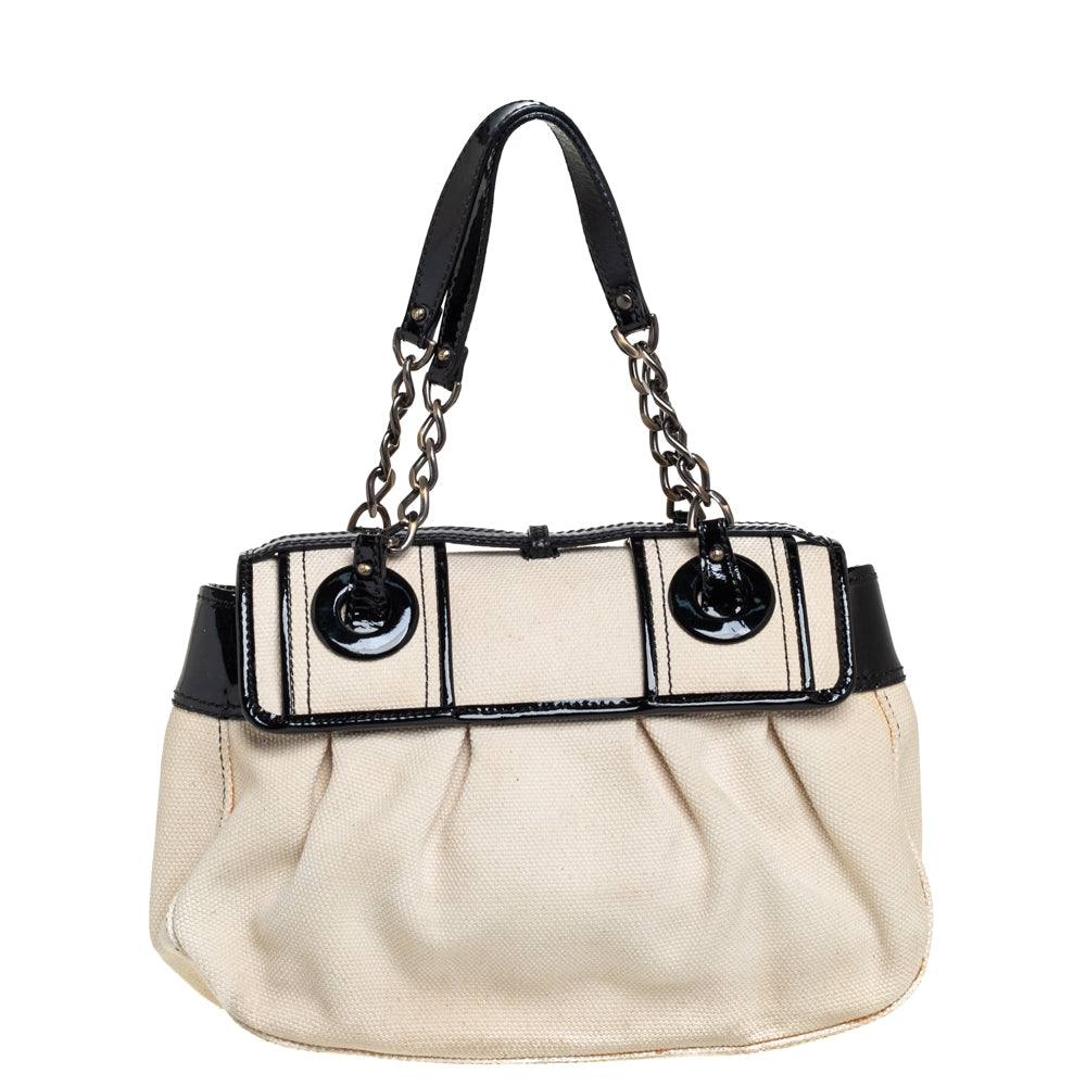 Fendi Black Canvas and Patent Leather B Shoulder Bag