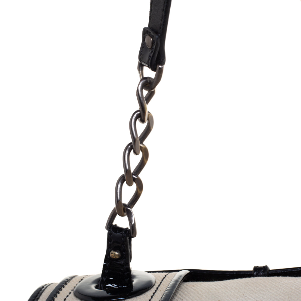 Fendi Black Canvas and Patent Leather B Shoulder Bag