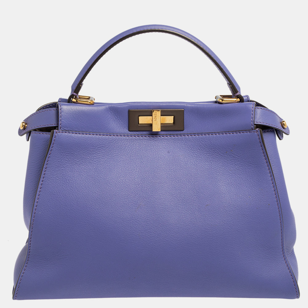 Fendi Purple Leather Medium Peekaboo Top Handle Bag