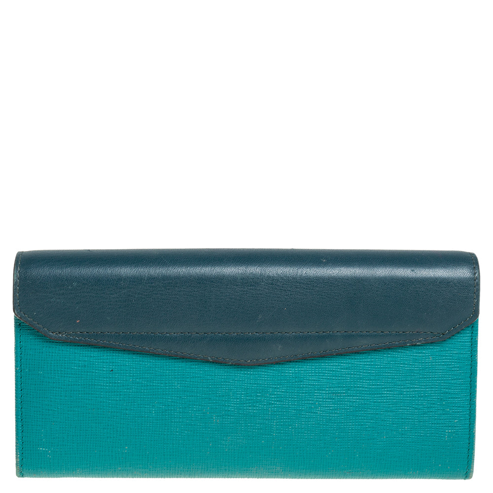 Fendi Two Tone Green Leather 2Jours Continental Wallet