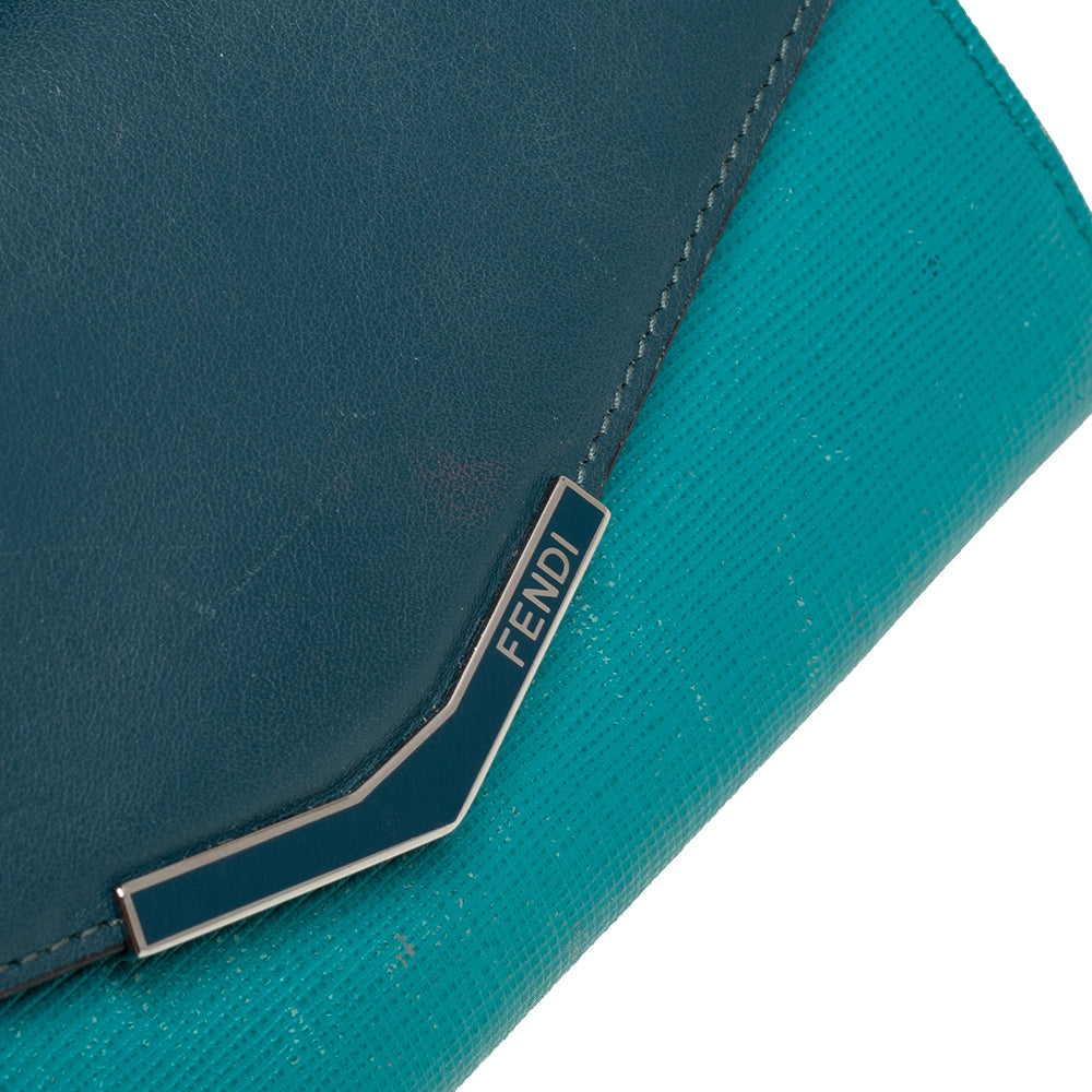 Fendi Two Tone Green Leather 2Jours Continental Wallet