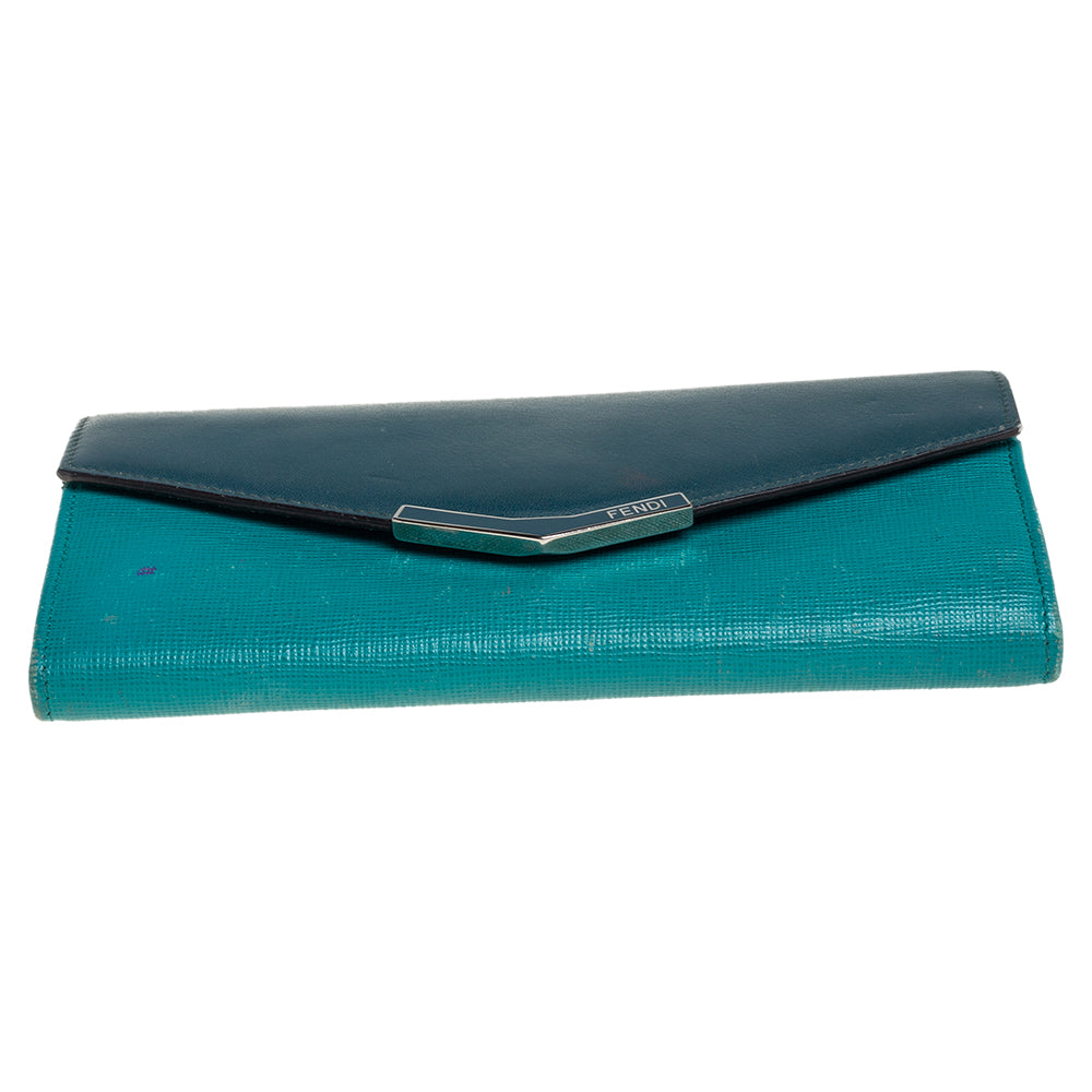Fendi Two Tone Green Leather 2Jours Continental Wallet