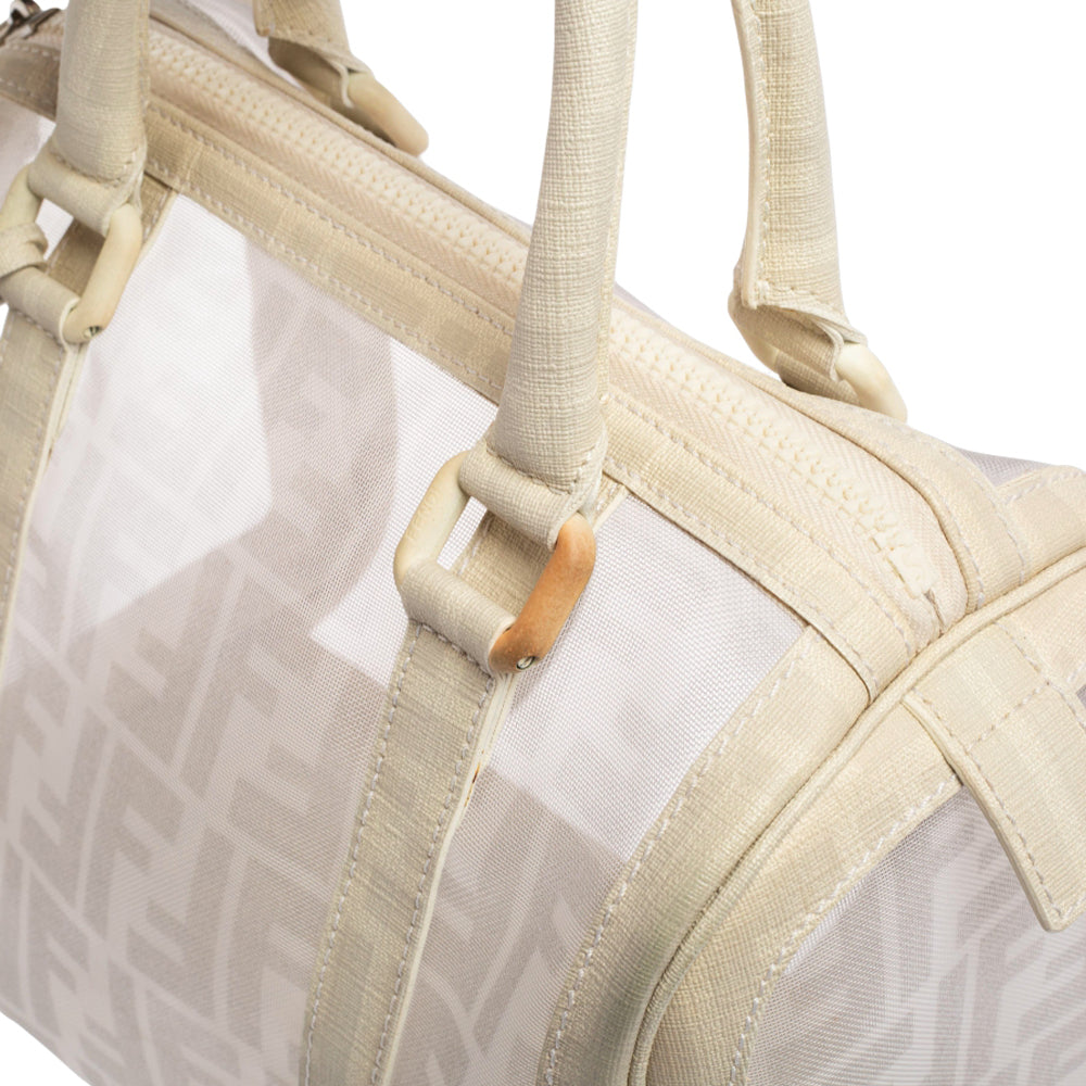 Fendi White Zucca Mesh and Coated Canvas Bauletto Boston Bag
