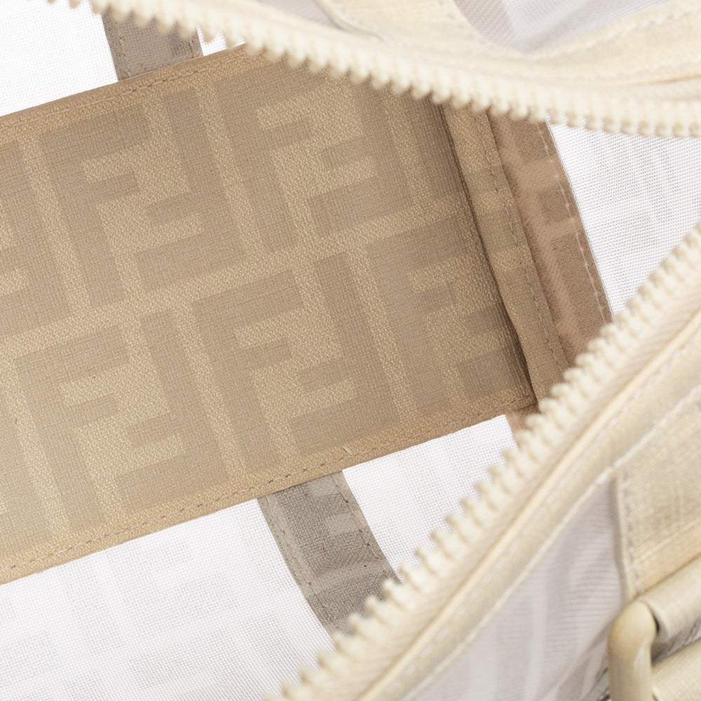 Fendi White Zucca Mesh and Coated Canvas Bauletto Boston Bag