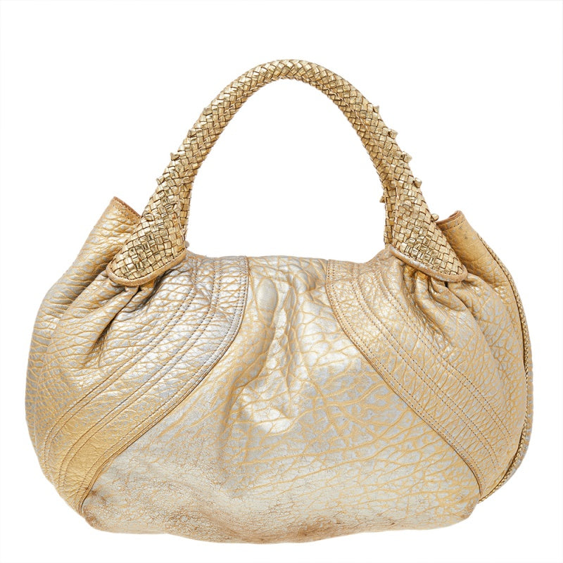 Fendi Metallic Gold Leather Holographic Textured Spy Hobo