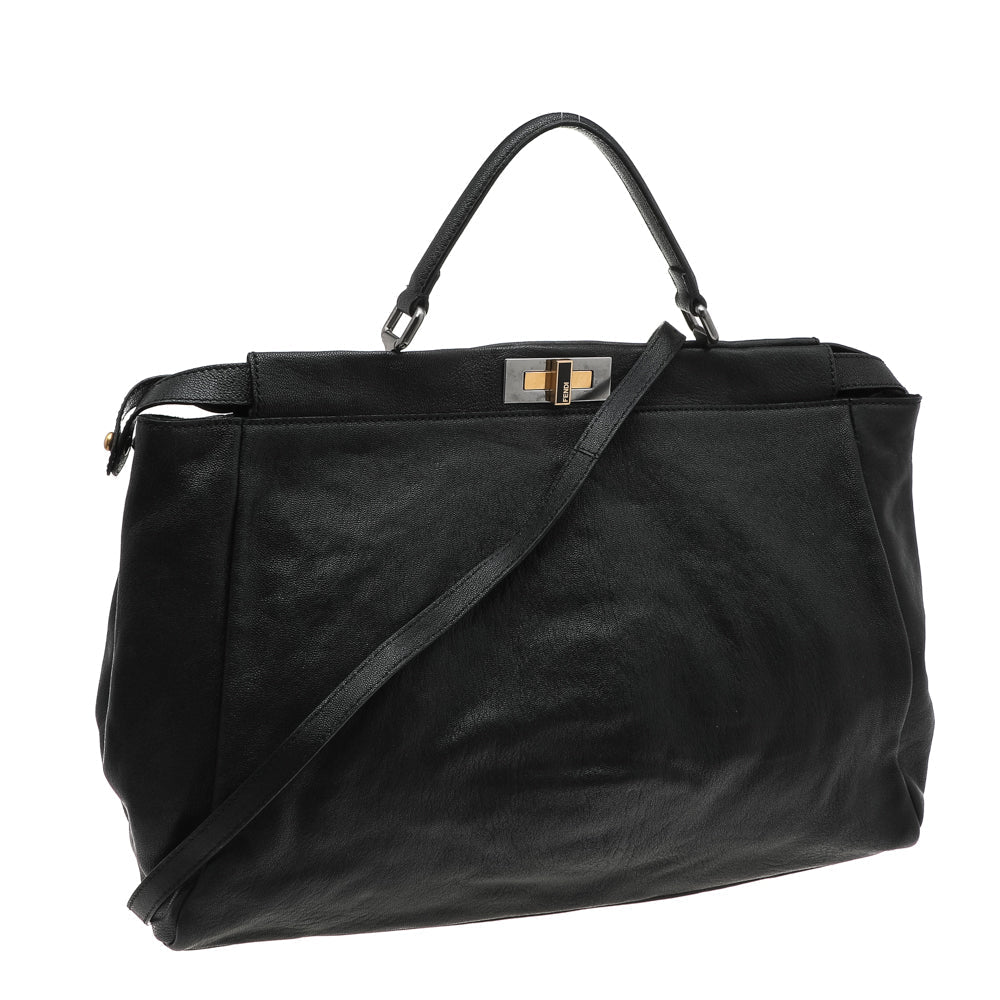 Fendi Black Leather Large Peekaboo Top Handle Bag