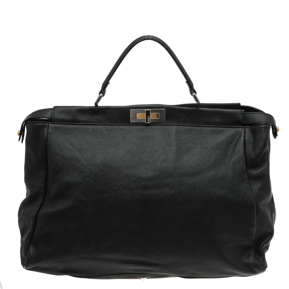 Fendi Black Leather Large Peekaboo Top Handle Bag