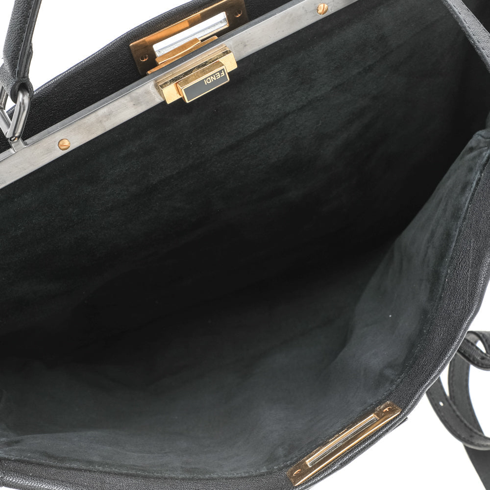 Fendi Black Leather Large Peekaboo Top Handle Bag