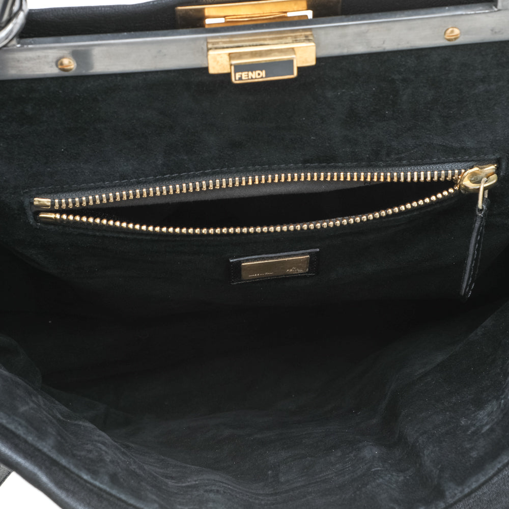 Fendi Black Leather Large Peekaboo Top Handle Bag