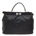 Fendi Black/Dark Brown Leather Large Peekaboo Top Handle Bag