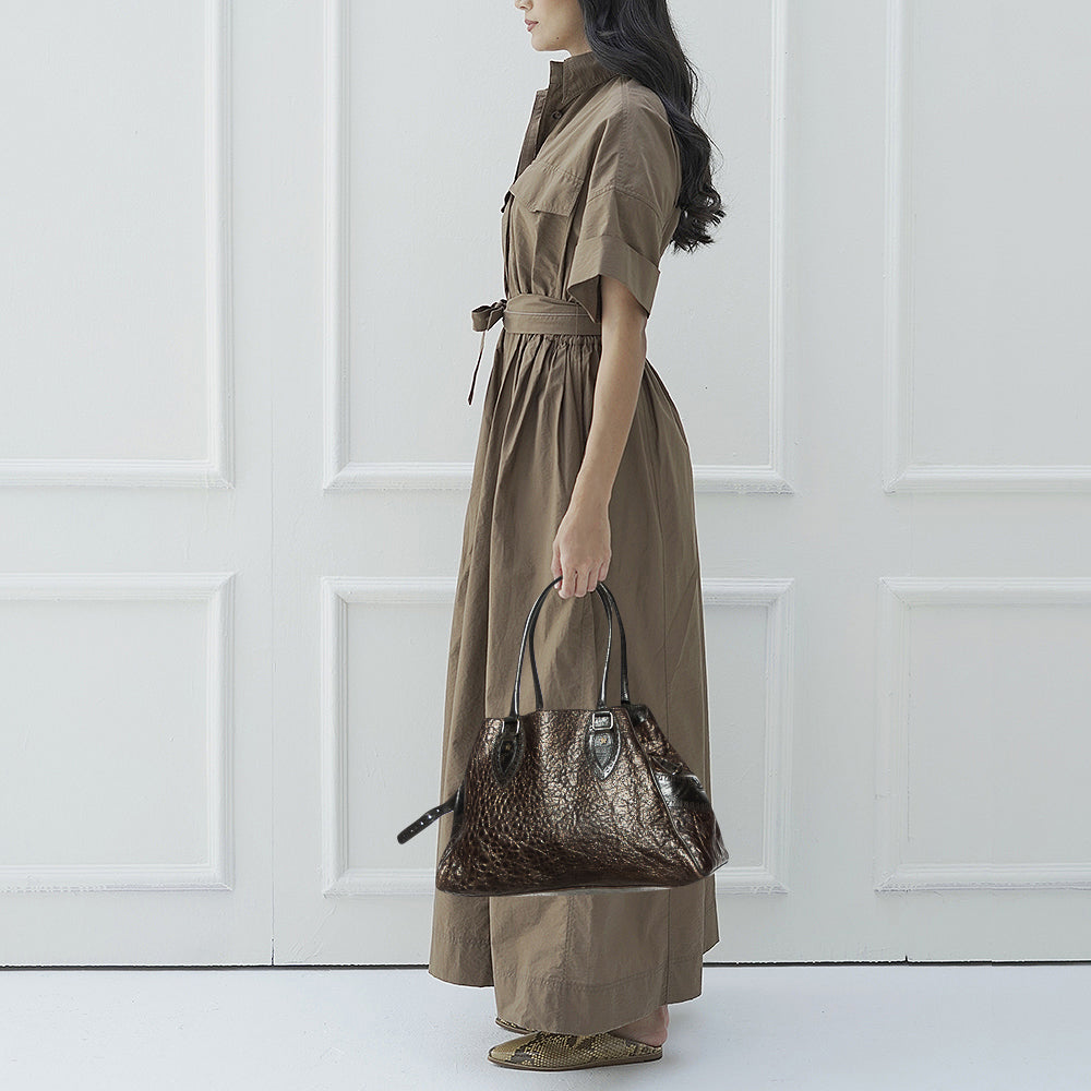 Fendi Brown/Gold Glitter Leather Medium Du Jour Satchel