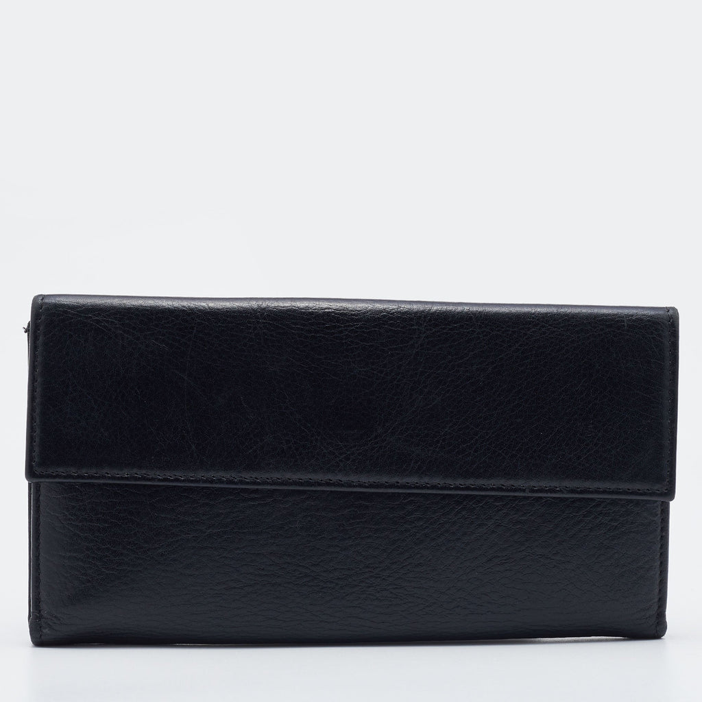 FENDI Black Leather Flap Continental Wallet