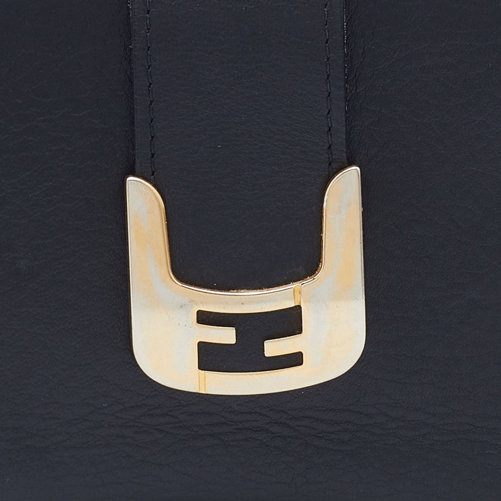 FENDI Black Leather Flap Continental Wallet