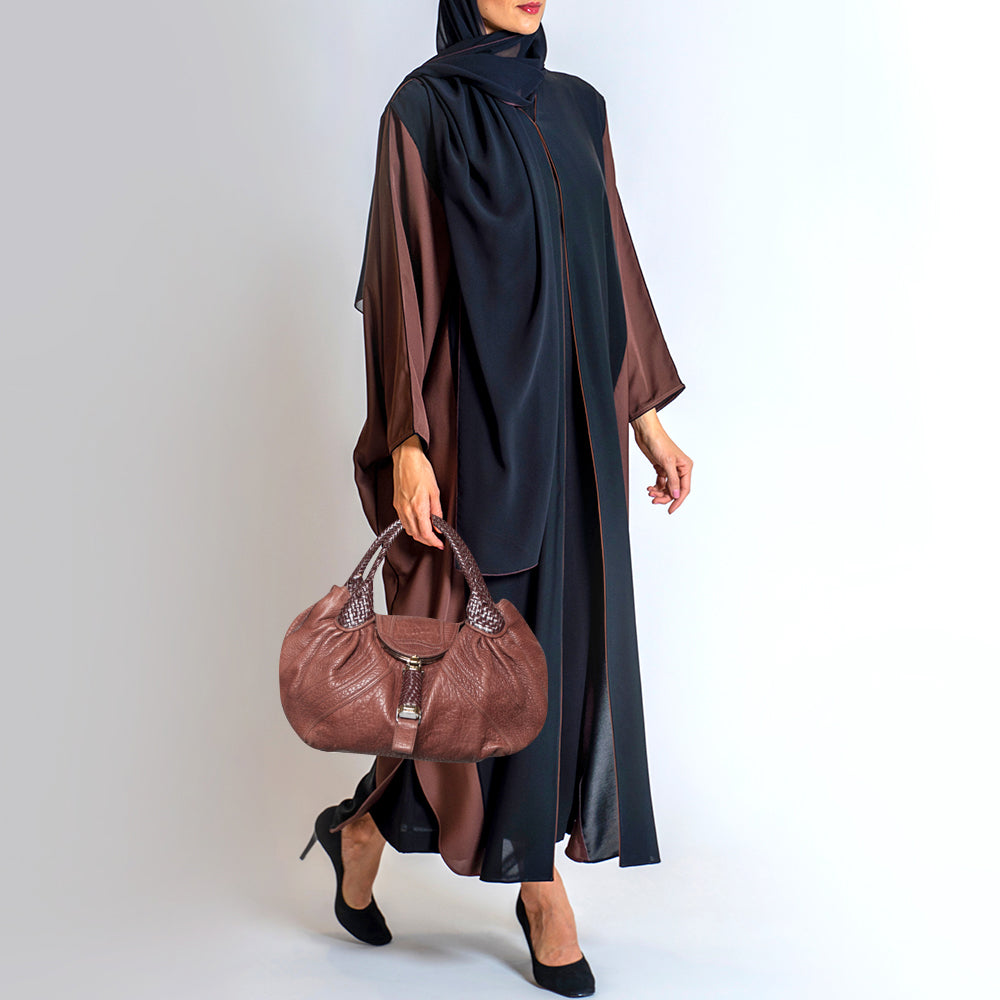 FENDI Two Tone Brown Pebbled Leather Spy Bag