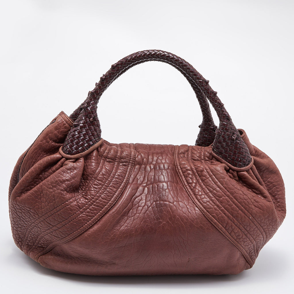 FENDI Two Tone Brown Pebbled Leather Spy Bag