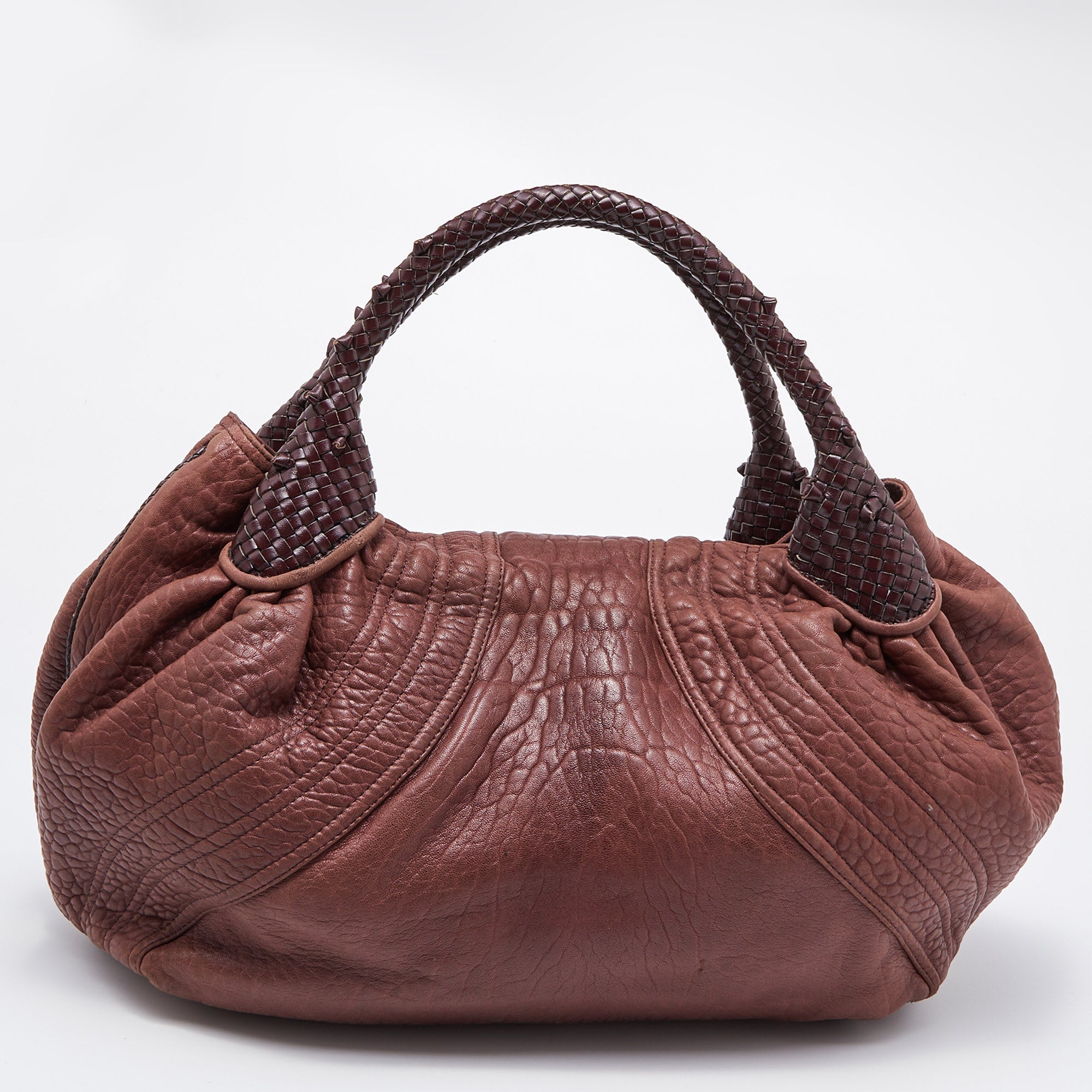FENDI Two Tone Brown Pebbled Leather Spy Bag