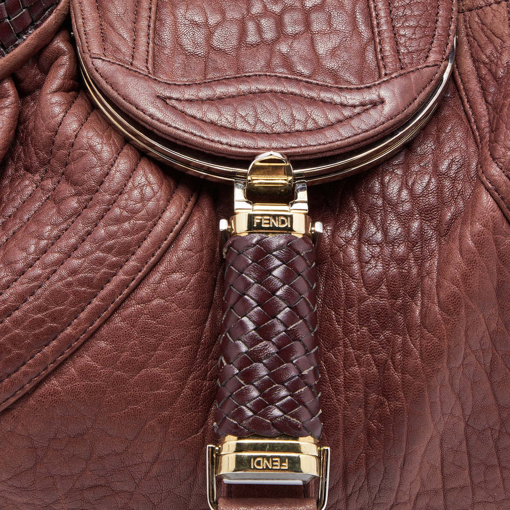 FENDI Two Tone Brown Pebbled Leather Spy Bag