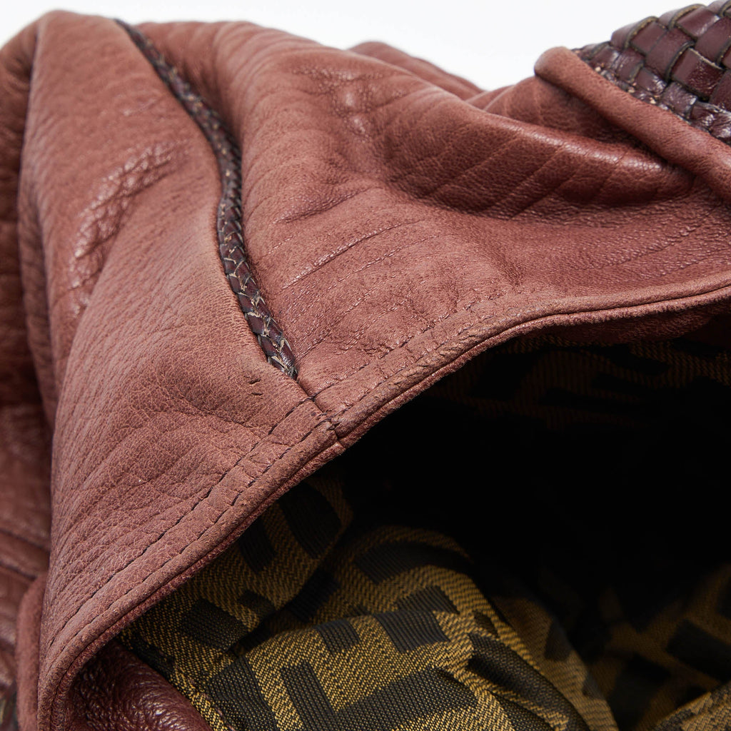 FENDI Two Tone Brown Pebbled Leather Spy Bag