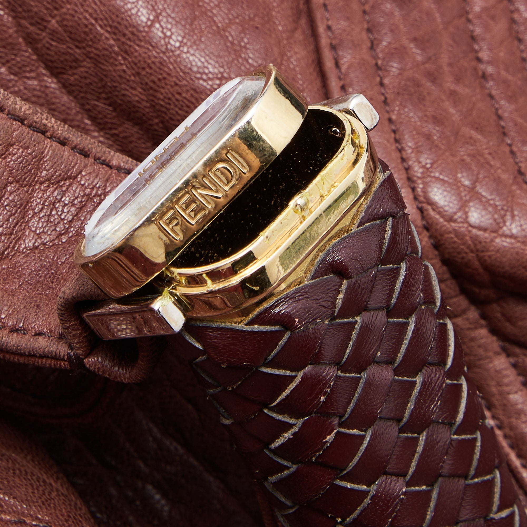 FENDI Two Tone Brown Pebbled Leather Spy Bag