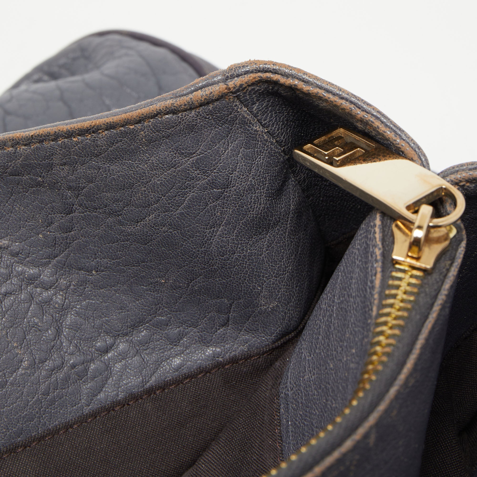 FENDI Light Blue Textured Leather Large Mia Hobo