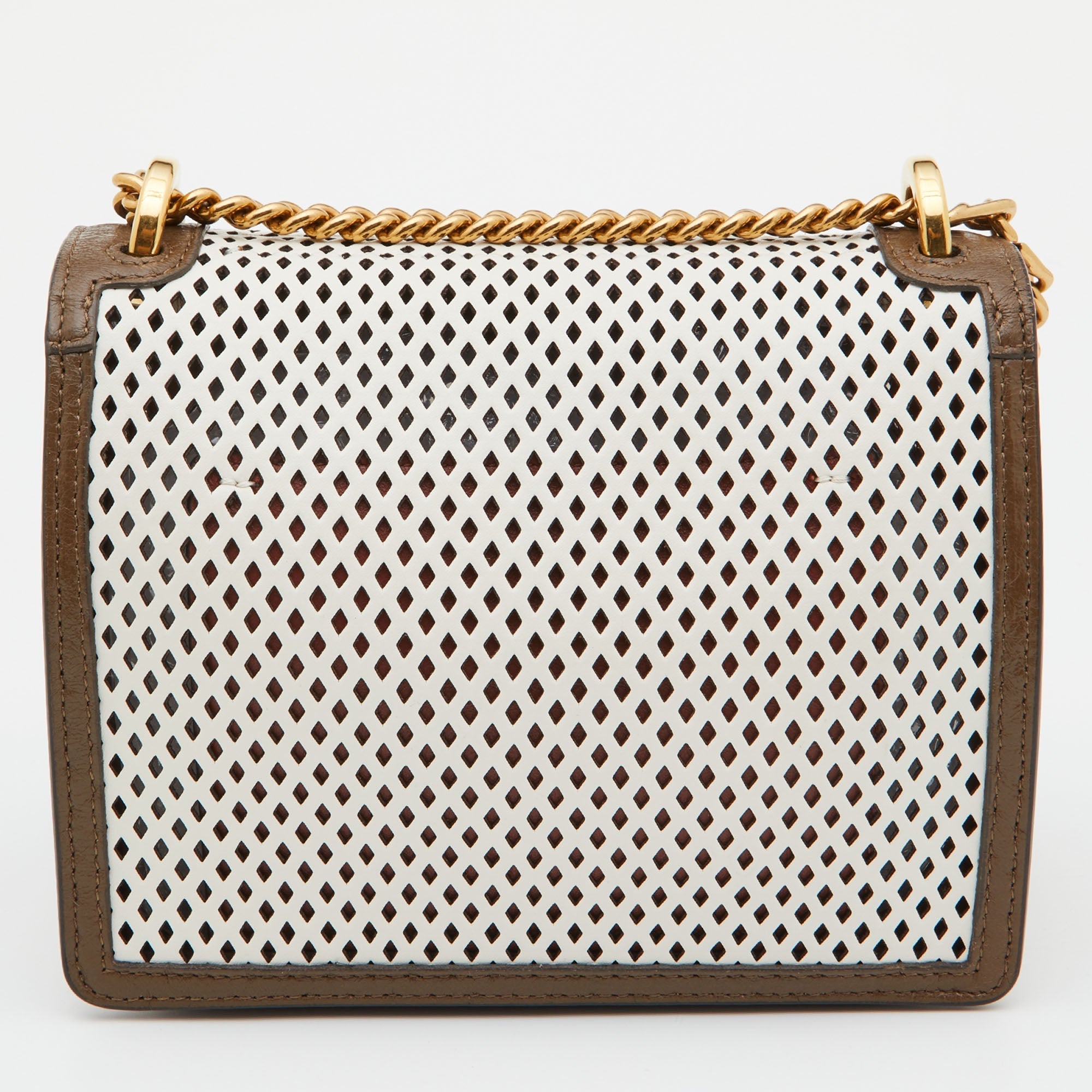 FENDI White/Olive Green Perforeted Leather Small Kan U Shoulder Bag