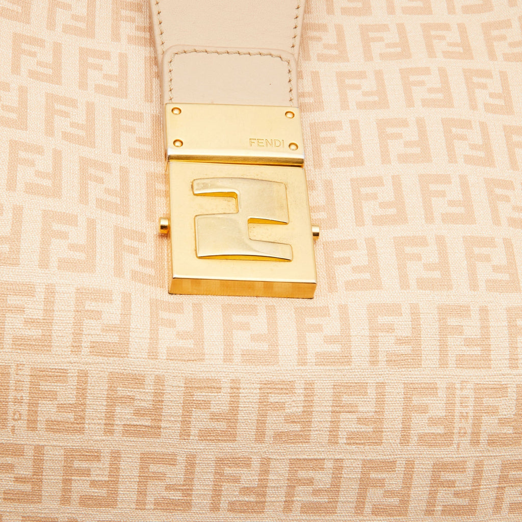 FENDI Beige Zucchino Coated Canvas and Leather Chiusura Hobo