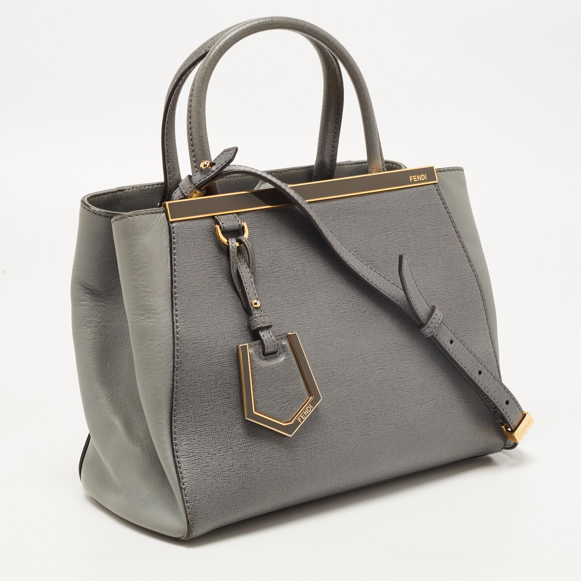 FENDI Grey Leather Small 2Jours Tote