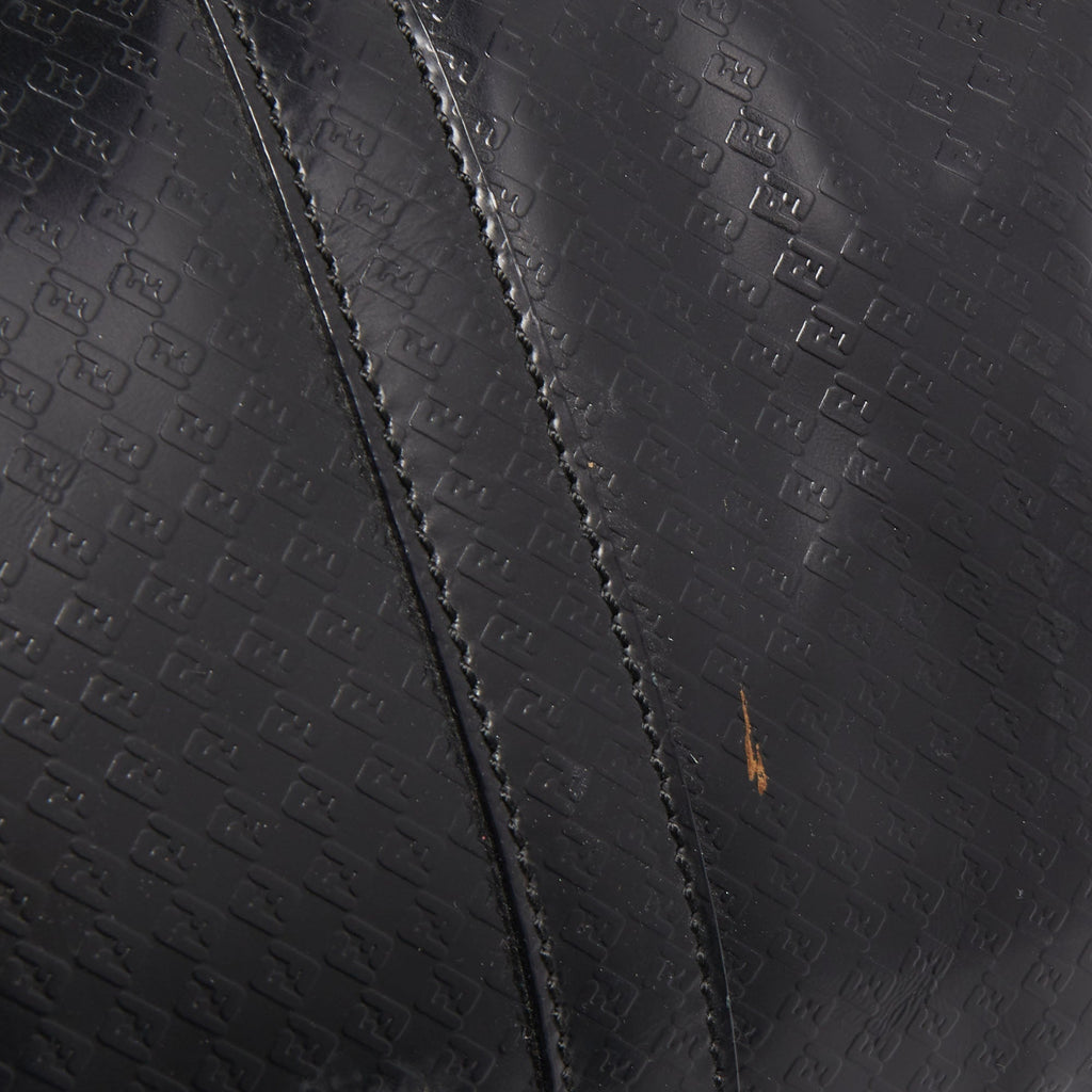 FENDI Black Zucca Embossed Leather Medium Forever Bauletto Boston Bag