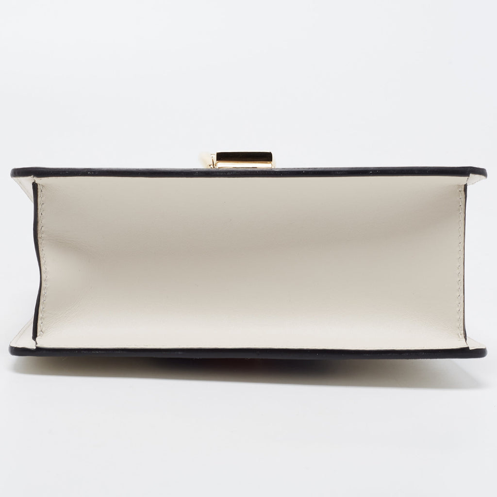 GUCCI Off White Leather Mini Web Sylvie Top Handle Bag