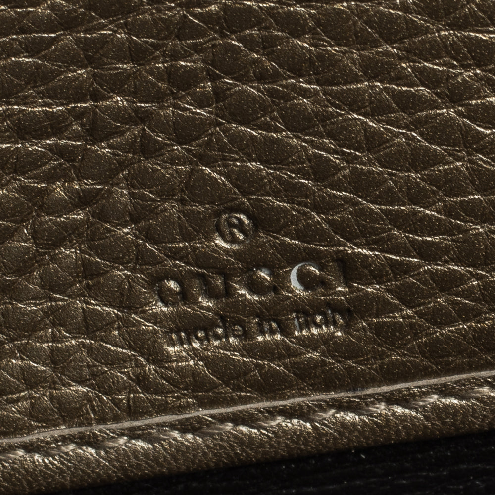 Gucci Gold Leather Bamboo Tassel Bow Zip Around Wallet