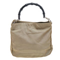 Gucci Khaki Nylon and Leather Bamboo Handle Hobo