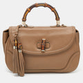 Gucci Brown Leather Large New Bamboo Tassel Top Handle bag