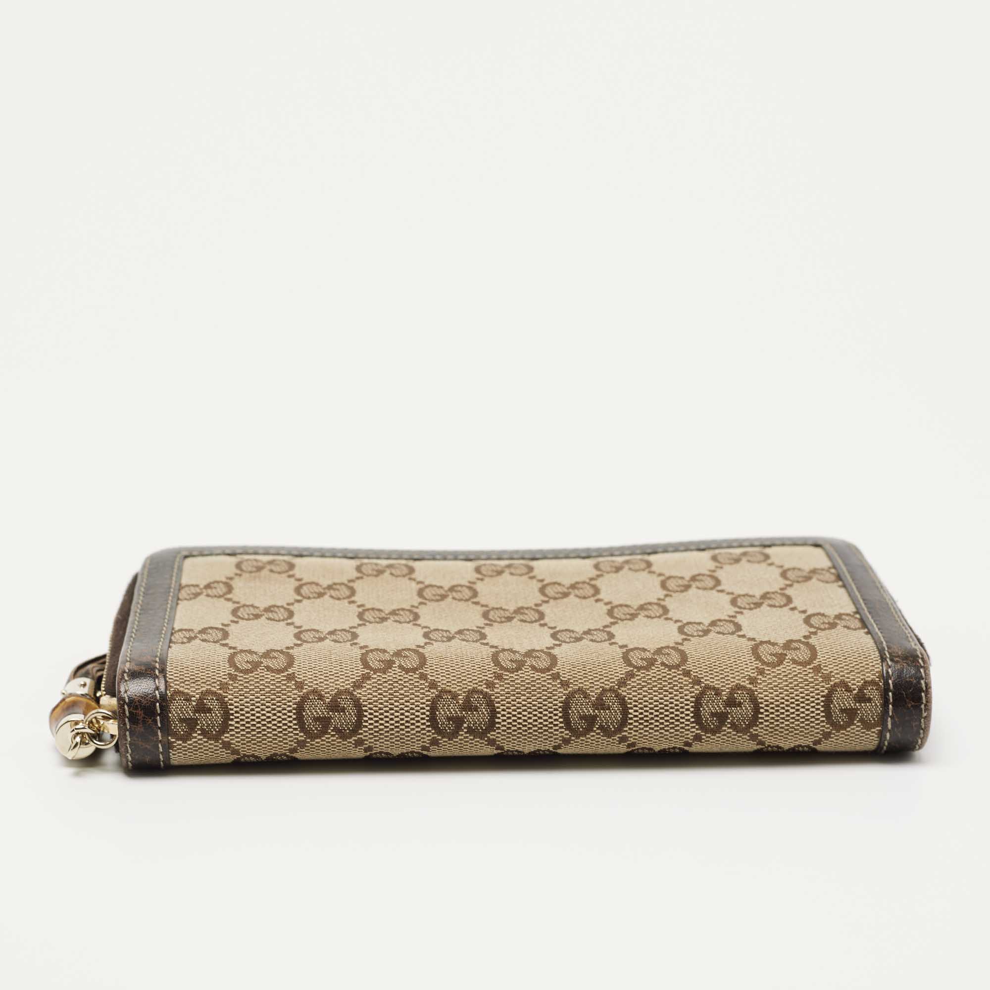 Gucci Beige/Brown GG Canvas and Leather Bamboo Tassel Zip Around Wallet