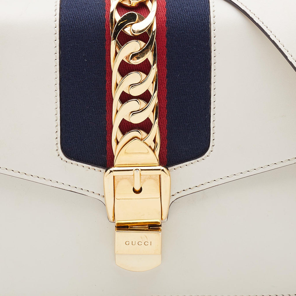 GUCCI Off White Leather Small Web Sylvie Shoulder Bag