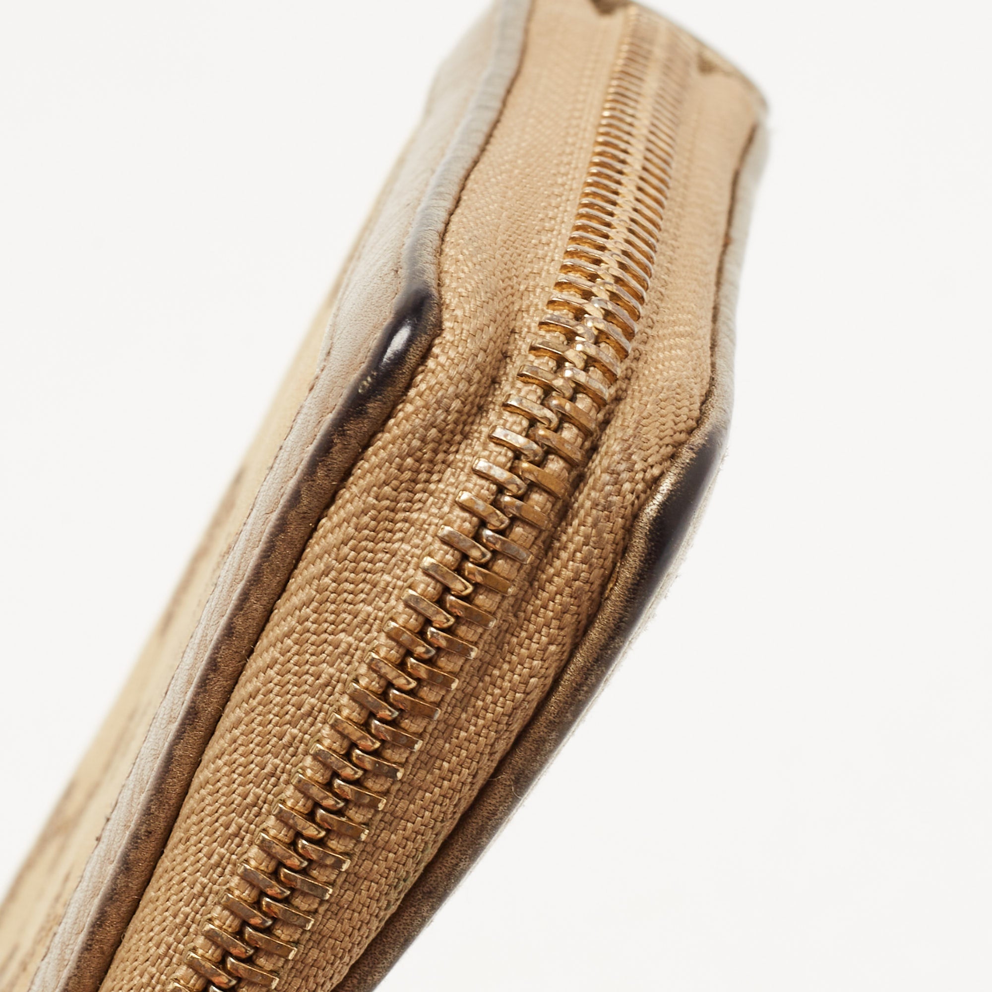 GUCCI Beige GG Canvas and Leather Bamboo Tassel Zip Around Wallet
