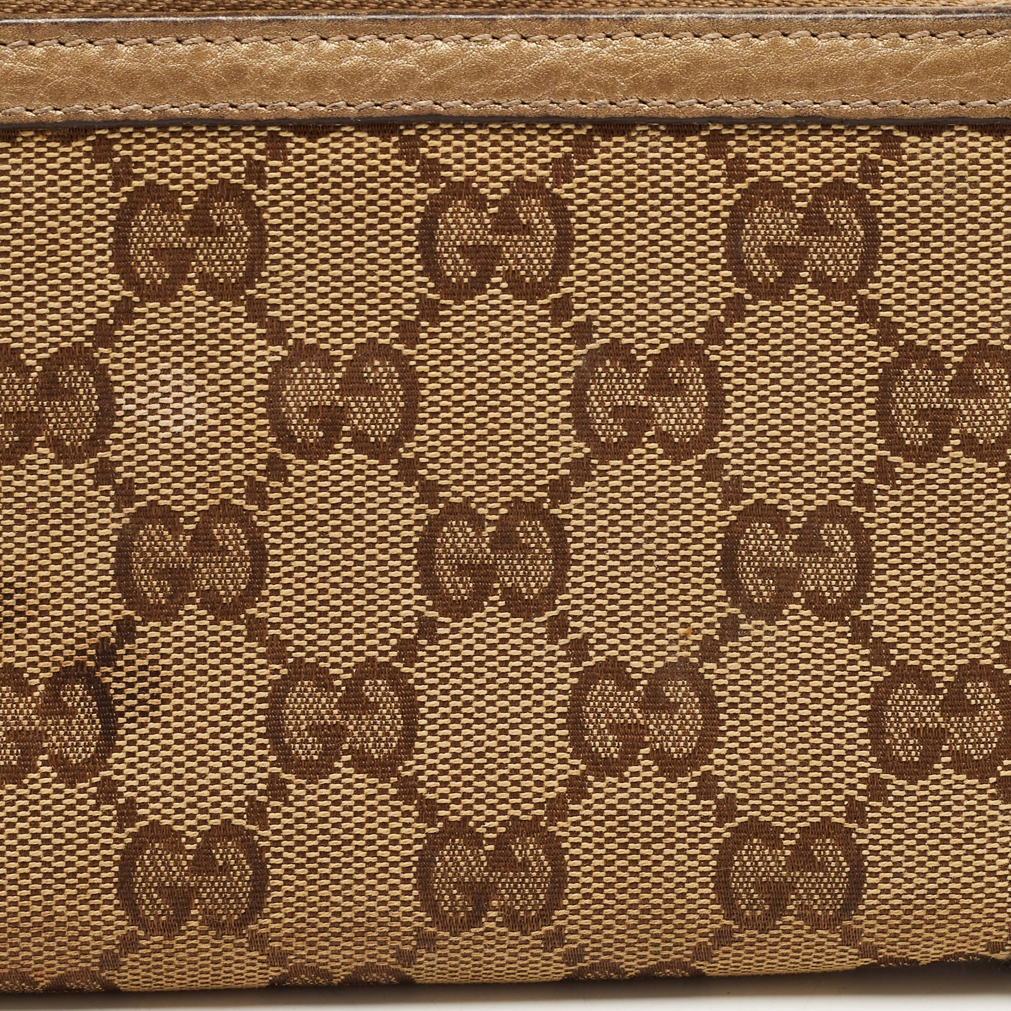 GUCCI Beige GG Canvas and Leather Bamboo Tassel Zip Around Wallet