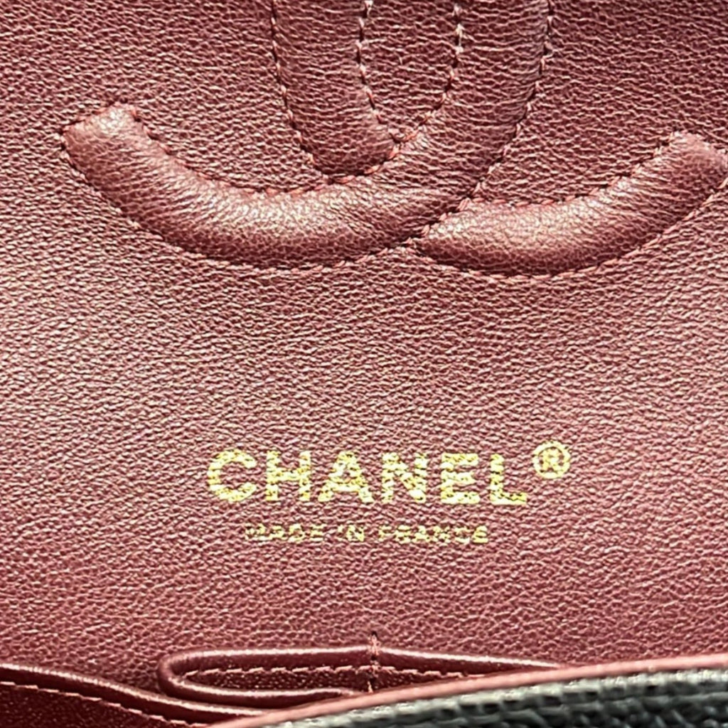 CHANEL Classic Double Flap Caviar Leather Shoulder Bag Black