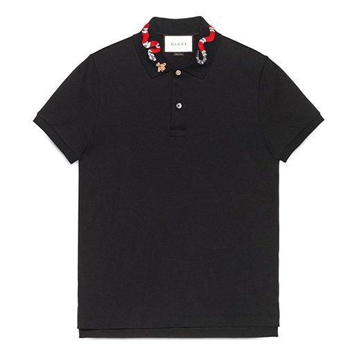 GUCCI Men's Coral Snake Embroidered Polo Shirt Black 408323-X7332-1410