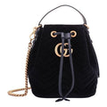 GUCCI GG Marmont Gold Label Logo Velvet Drawstring Bucket Bag Chain Handbag Black 525081-9FRDT-1000