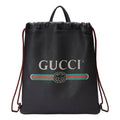 GUCCI Print Retro Logo Printing Leather Drawstring Schoolbag Backpack Unisex Black 494053-0GCBT-8163