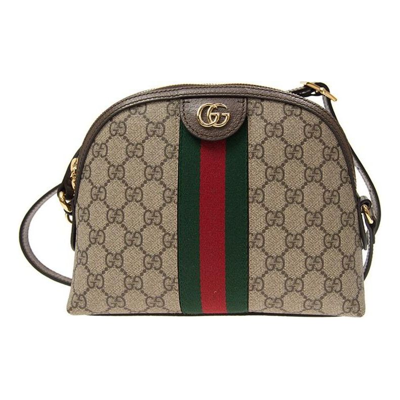 (WMNS) GUCCI Ophidia Gold Logo Retro GG Stripe Webbing Canvas Shoulder Messenger Bag Small / Brown 499621-K05NG-8745
