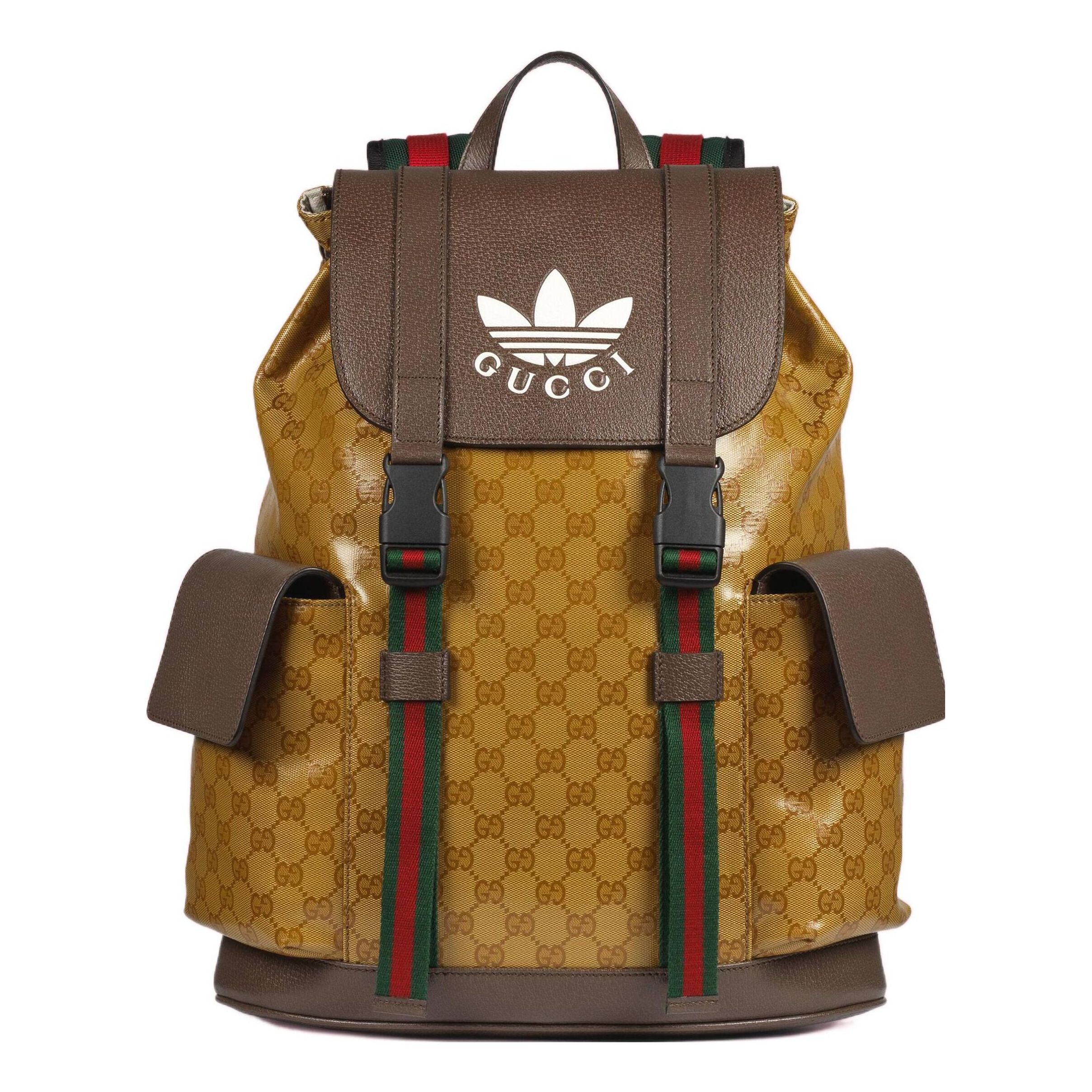 GUCCI x adidas Logo backpack schoolbag Brown Yellow 22 495563-UVSHT-7269
